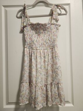 Altar'd State | White Floral Smocked Tie-Shoulder Dress | Women | Size Small